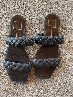 Dolce Vita Black Braided Double-Strap Slide Sandals